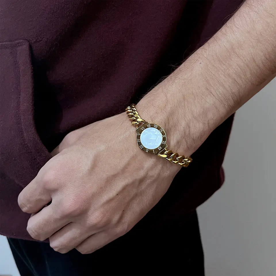 Pulsera Grumet Número Romano Reversible Acero Inoxidable 18k 8
