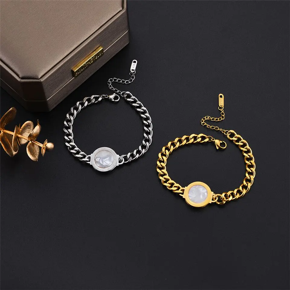 Pulsera Grumet Número Romano Reversible Acero Inoxidable 18k 3