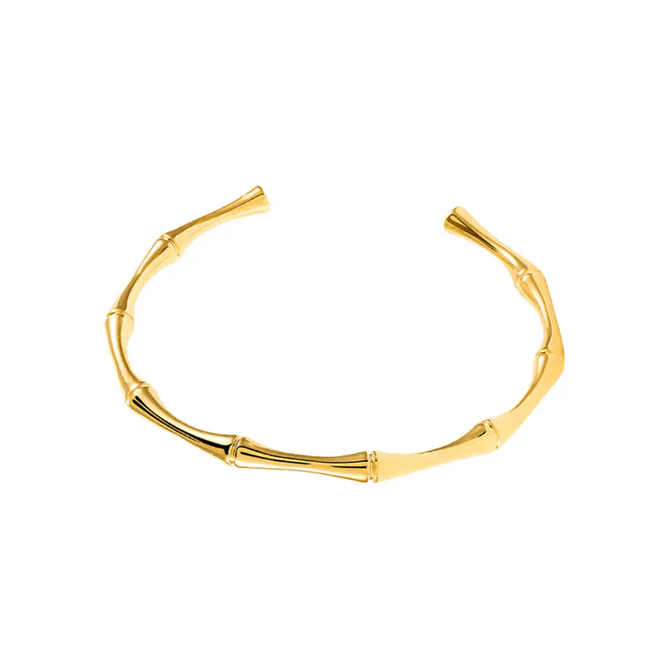 Brazalete - Pulseras Abierta Bambú Acero Bañado En Oro 18k 1