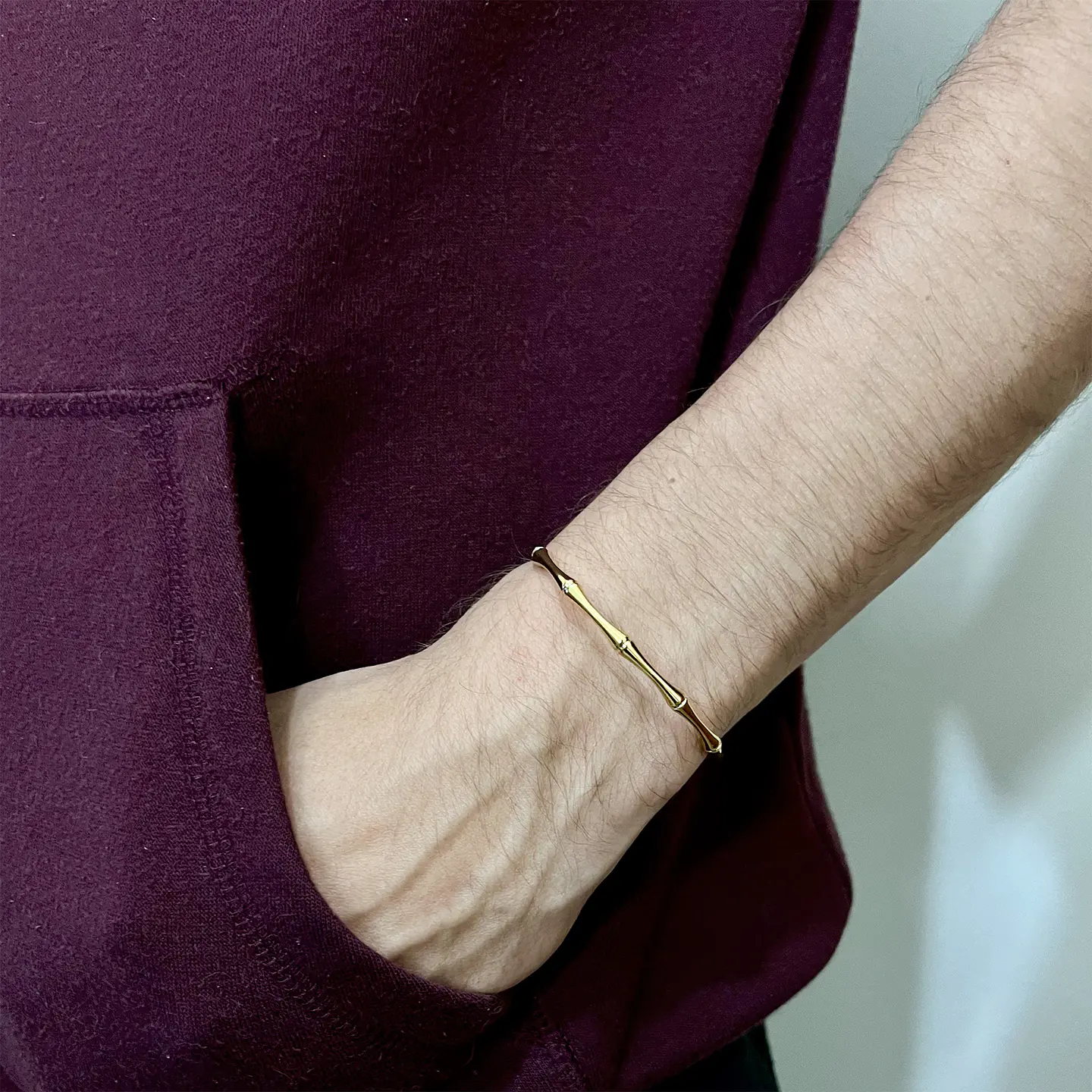 Brazalete - Pulseras Abierta Bambú Acero Bañado En Oro 18k 4
