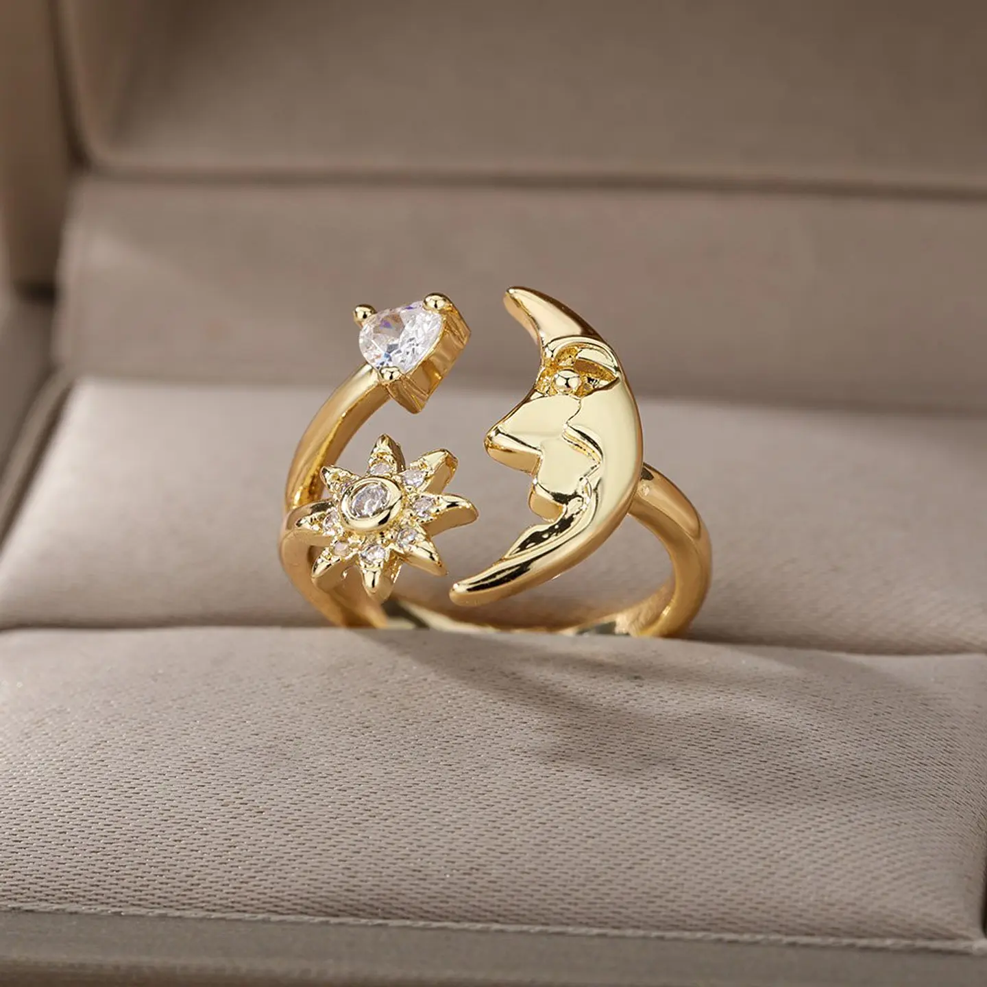 Anillo De Luna Estrellas Mujer Ajustable Acero Inoxidable 2