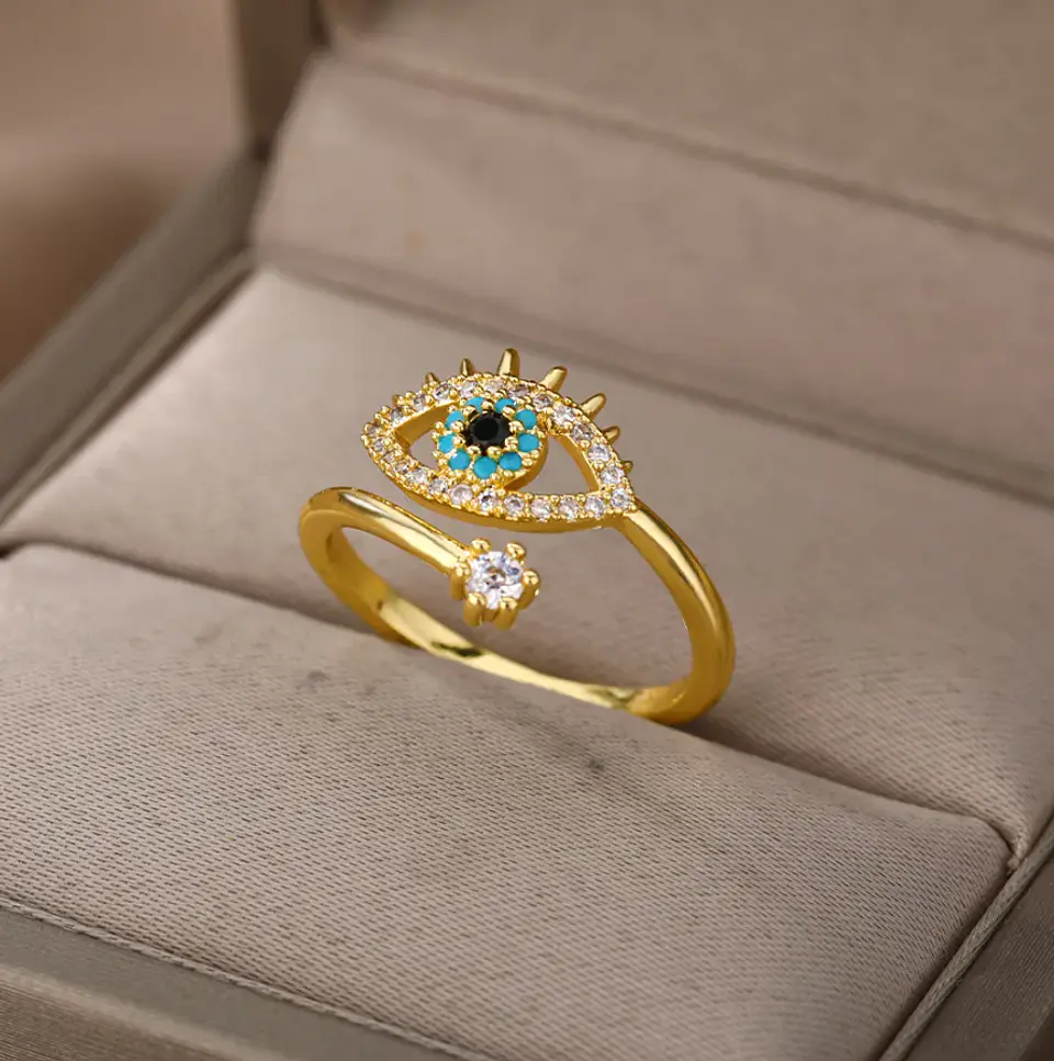 Anillo De Ojo Turco Mujer Ajustable Acero Inoxidable 3