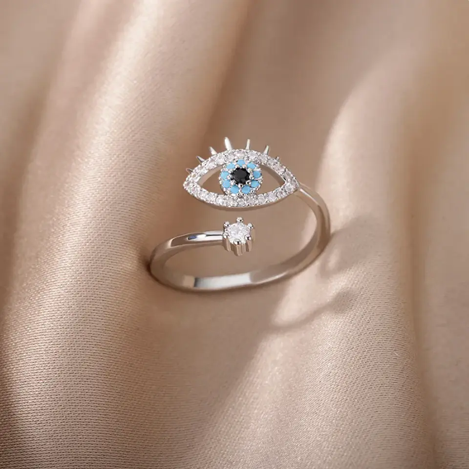 Anillo De Ojo Turco Mujer Ajustable Acero Inoxidable 4