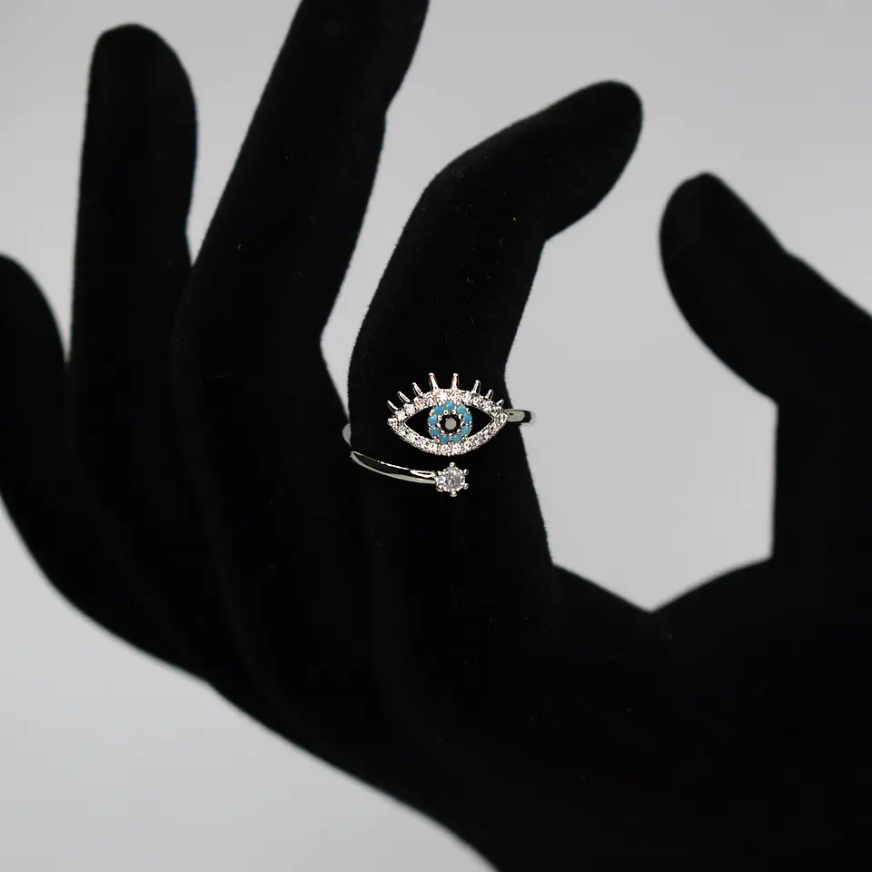 Anillo De Ojo Turco Mujer Ajustable Acero Inoxidable 7