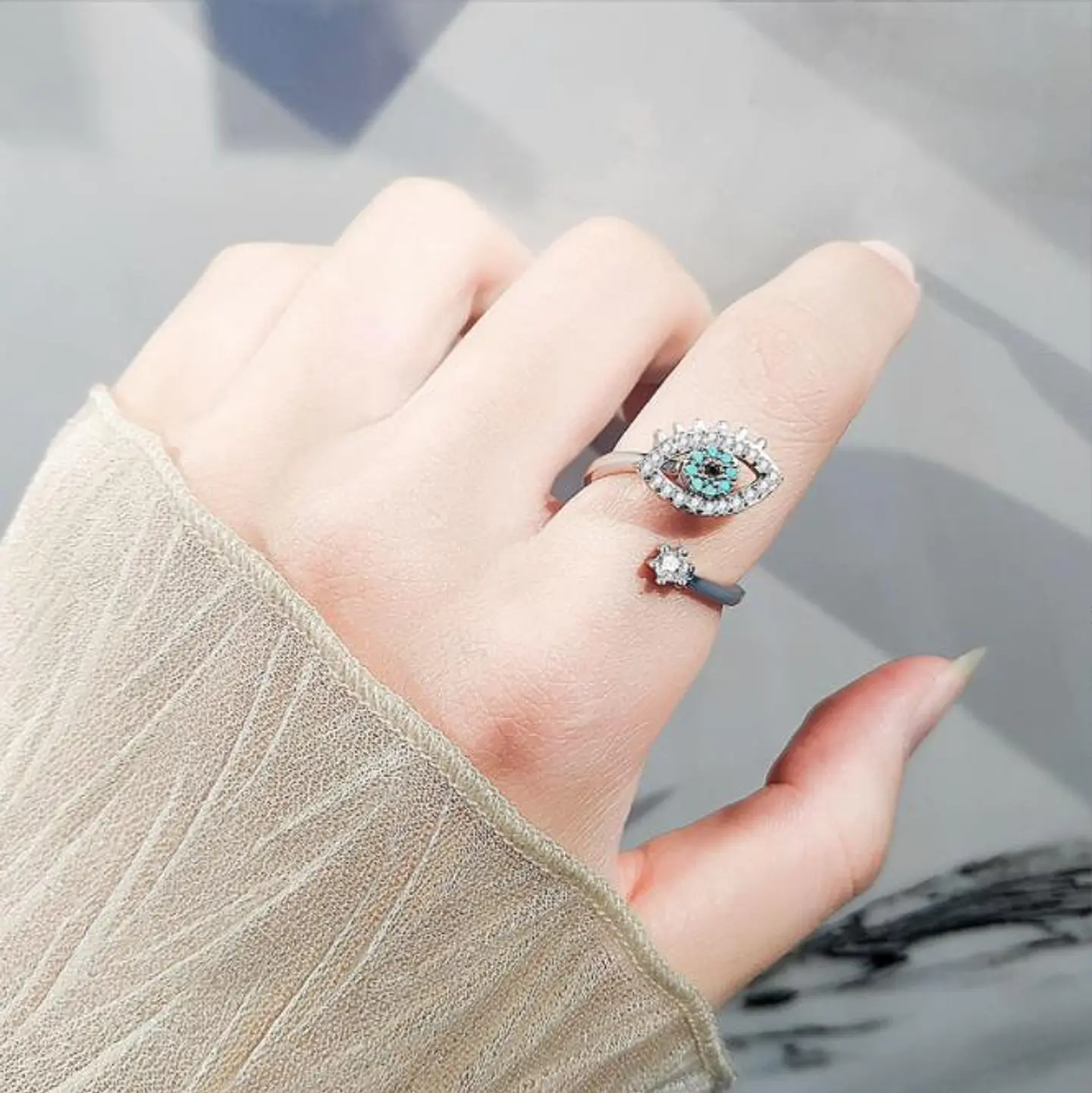 Anillo De Ojo Turco Mujer Ajustable Acero Inoxidable 5
