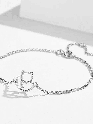 Pulsera Gato Plata 925 Gatito Adorable Mujer Cat Mascota