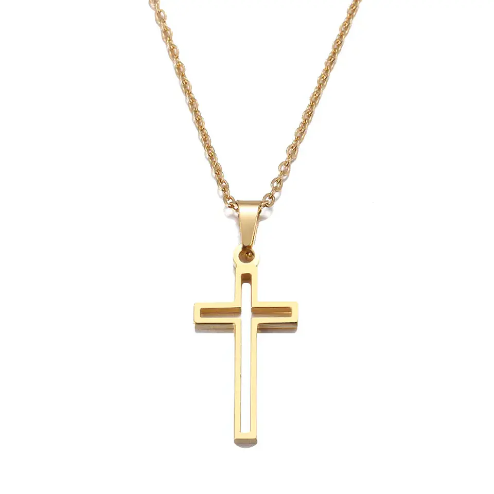 Collar Cruz Hueca Religión Acero Inoxidable Colgante Unisex 1
