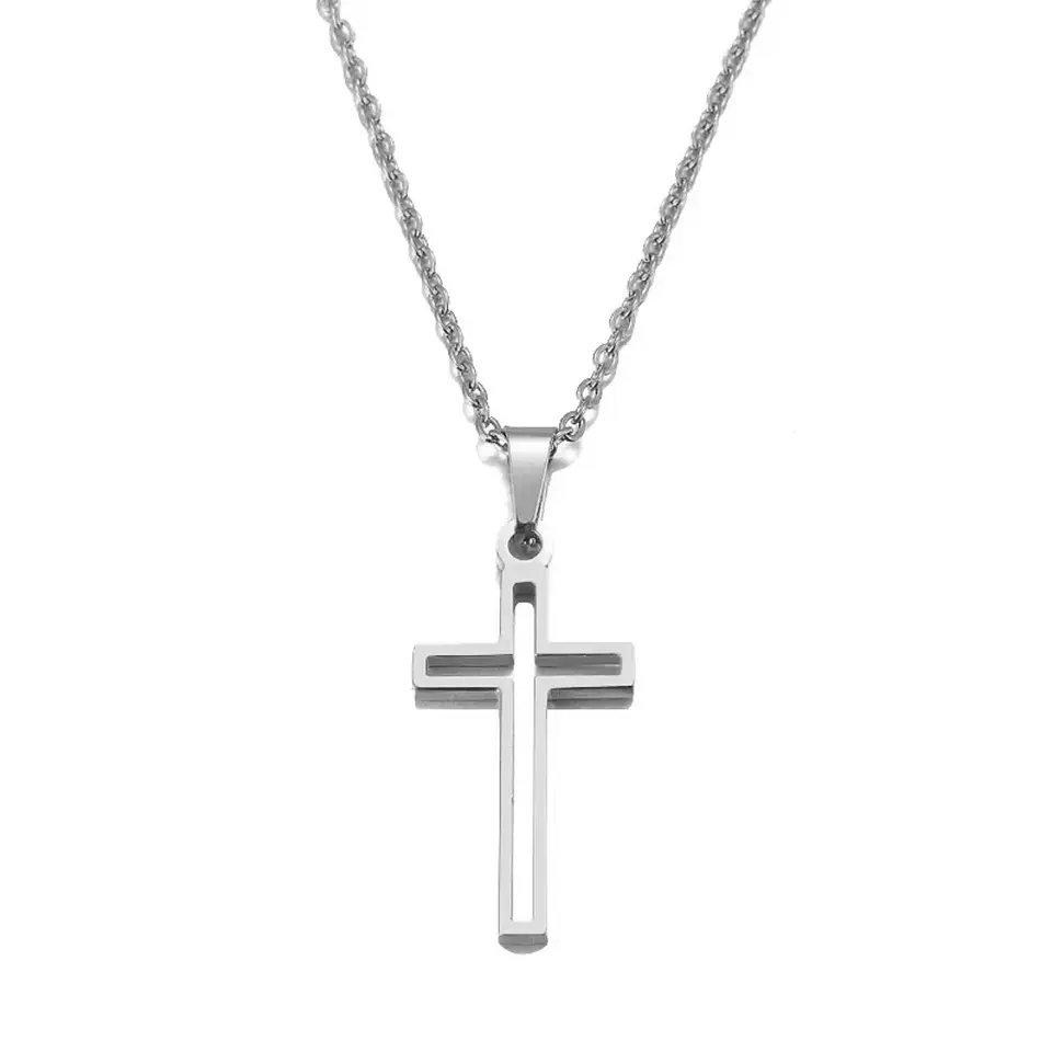 Collar Cruz Hueca Religión Acero Inoxidable Colgante Unisex 2