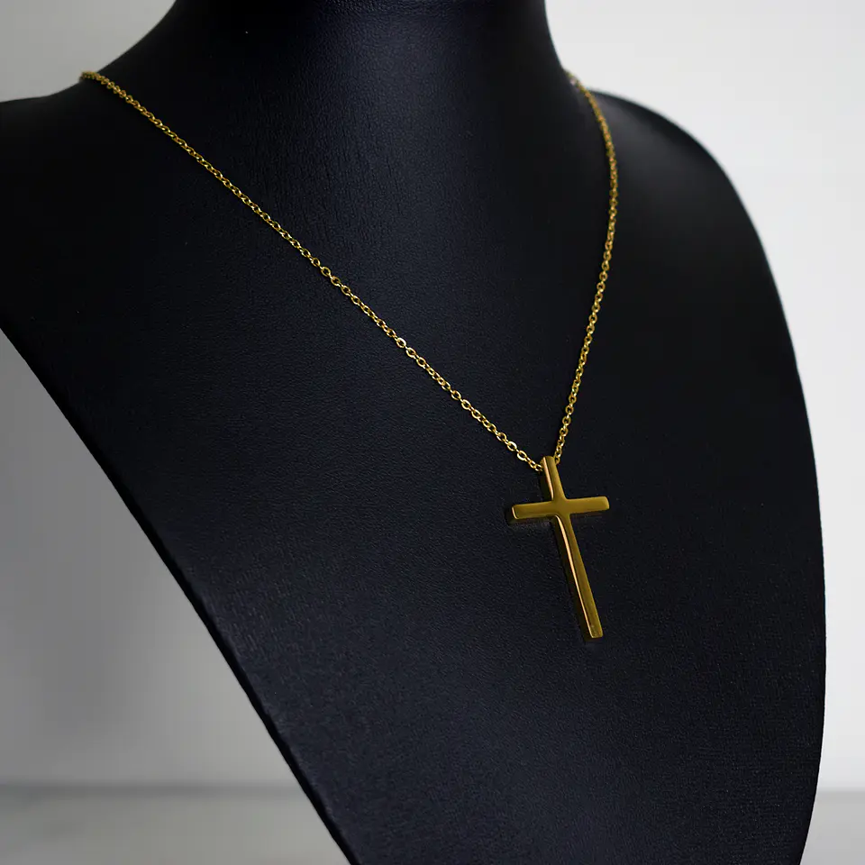 Collar Cruz Lisa Religión Acero Inoxidable Colgante Unisex 5