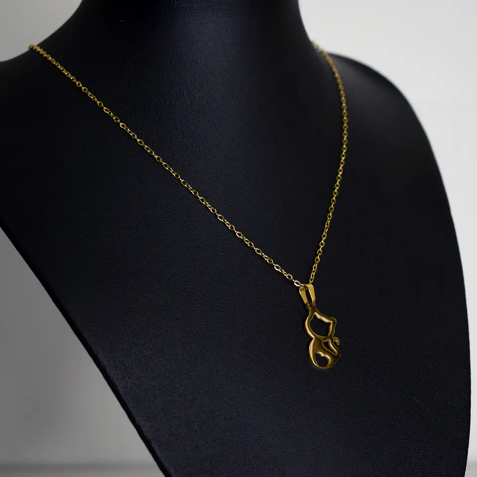 Collar Gato Corazón Cat Acero Inoxidable Colgante 5