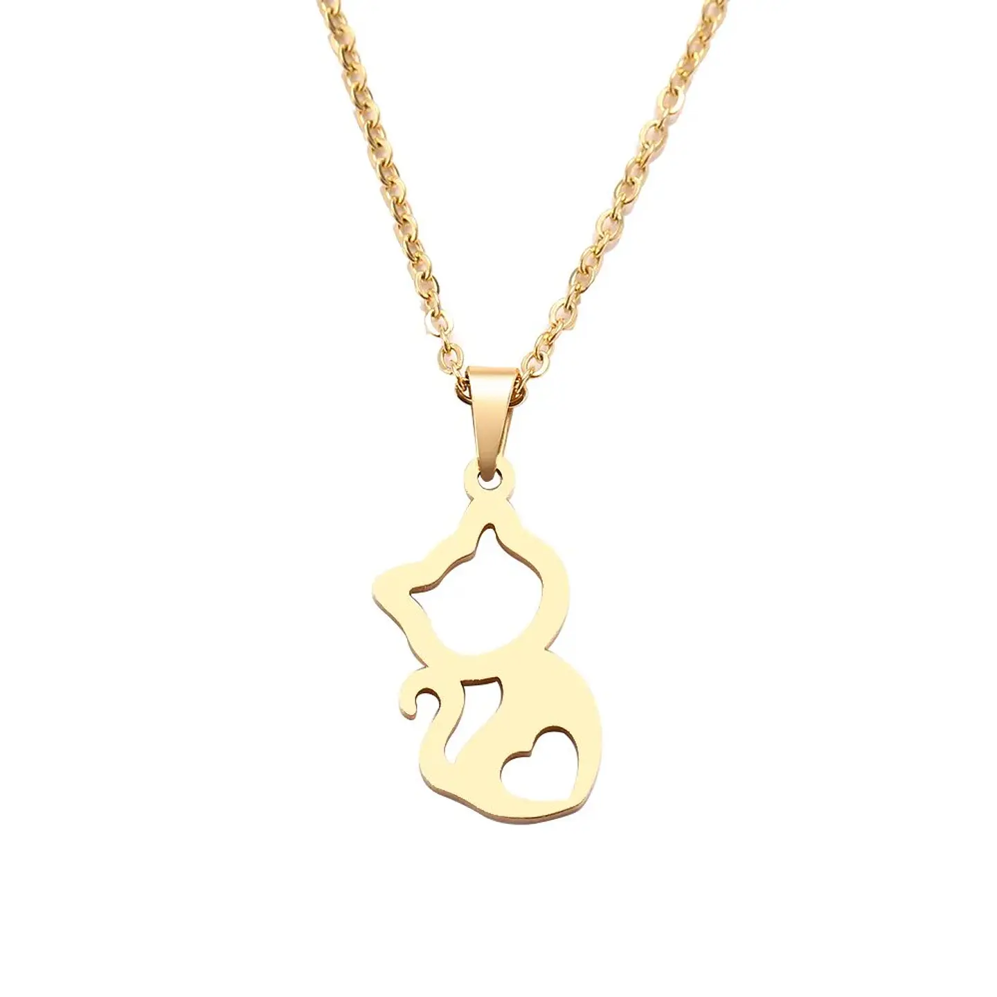 Collar Gato Corazón Cat Acero Inoxidable Colgante 2