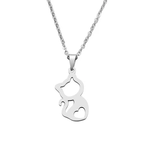 Collar Gato Corazón Cat Acero Inoxidable Colgante