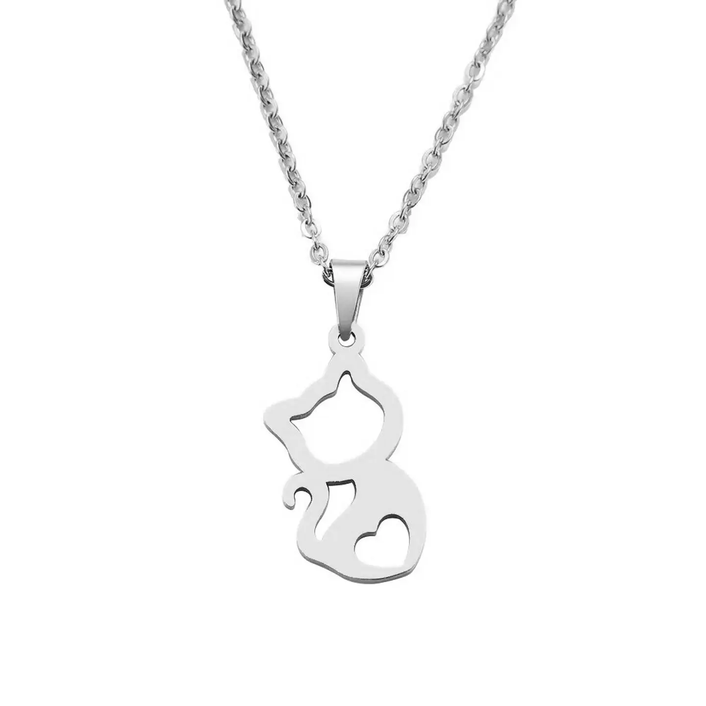 Collar Gato Corazón Cat Acero Inoxidable Colgante 1