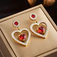 Aros Corazón Rojo Grande Colgantes - Acero Bañado En Oro 18k - Miniatura 5