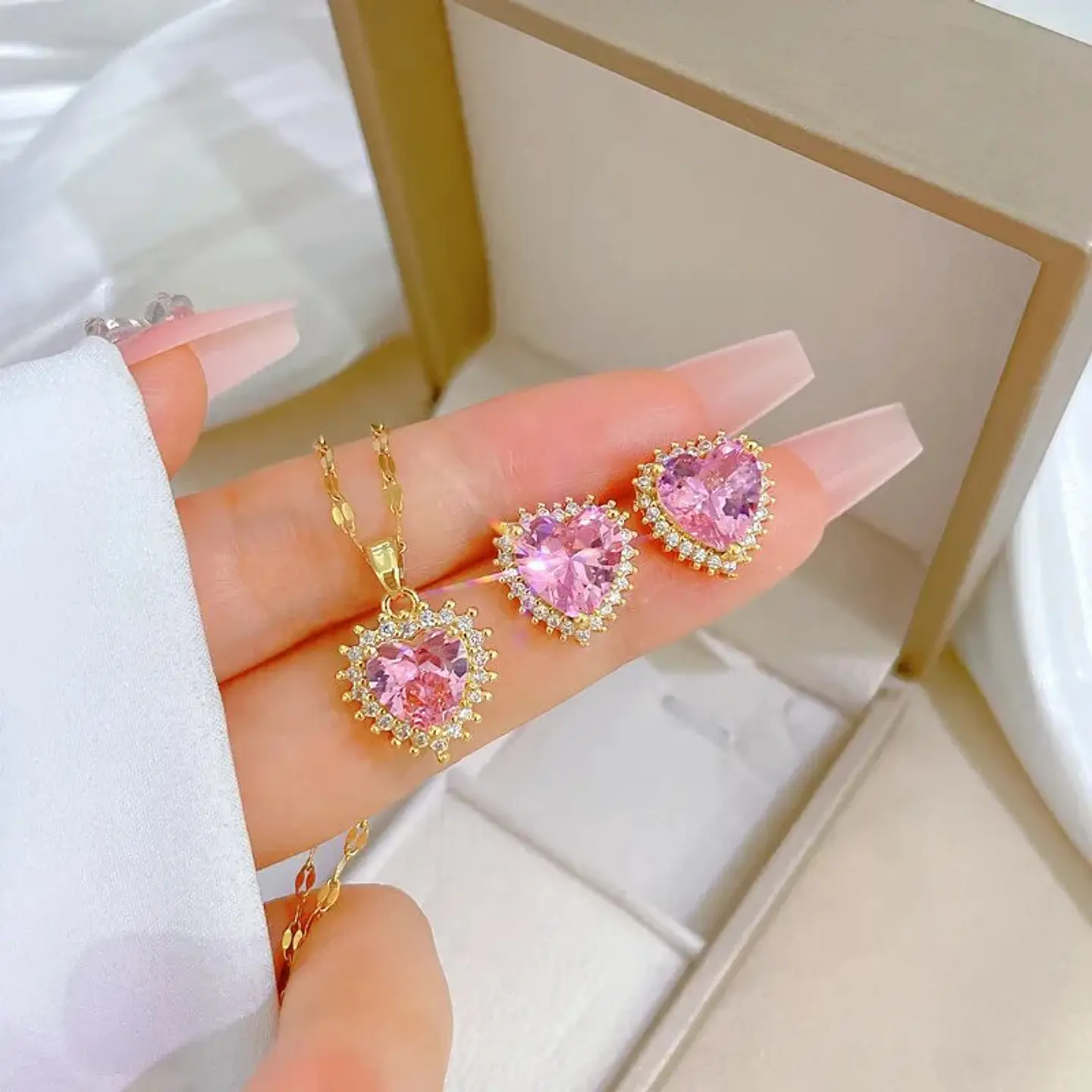 Set Collar + Aros Corazón Acero Inoxidable - Bañado Oro 18k 4