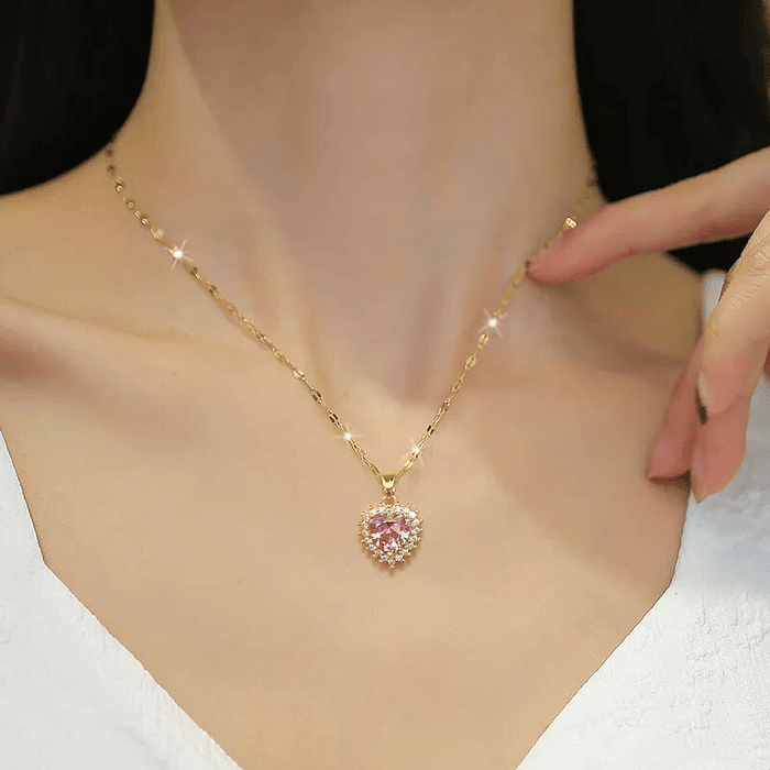 Set Collar + Aros Corazón Acero Inoxidable - Bañado Oro 18k 5