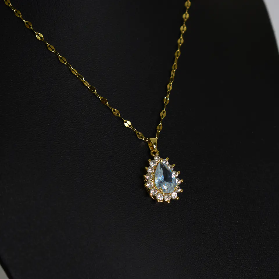 Set Collar + Aros De Gotas Acero Inoxidable - Bañado Oro 18k 5