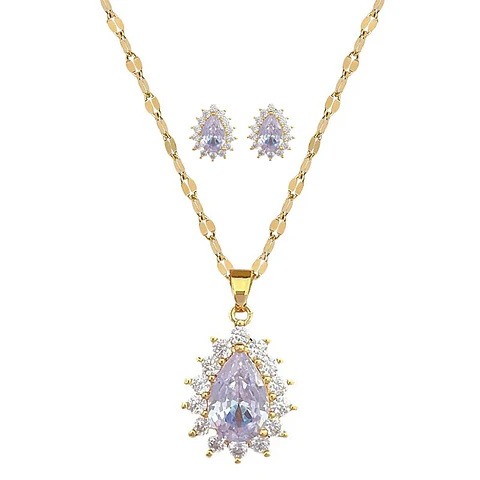 Set Collar + Aros De Gotas Acero Inoxidable - Bañado Oro 18k