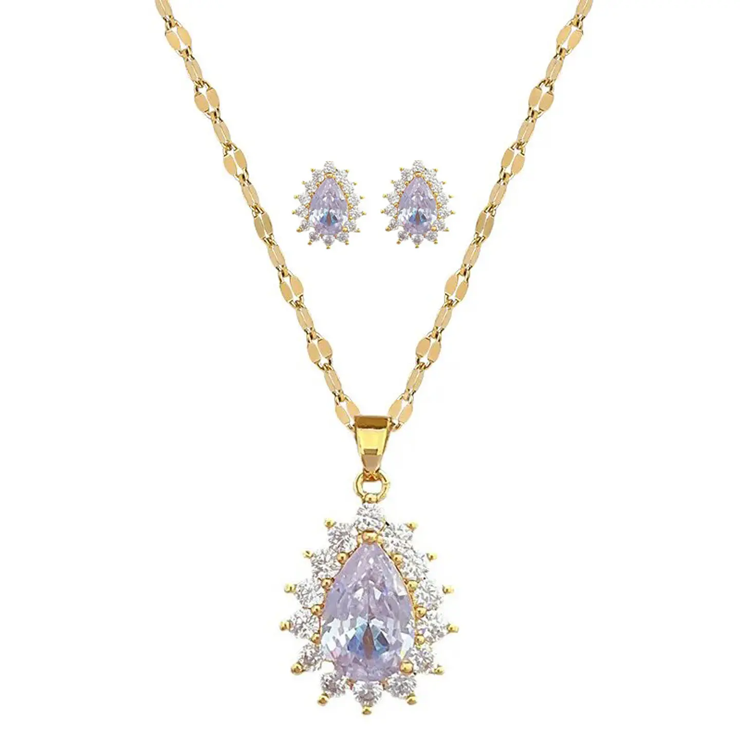 Set Collar + Aros De Gotas Acero Inoxidable - Bañado Oro 18k 1