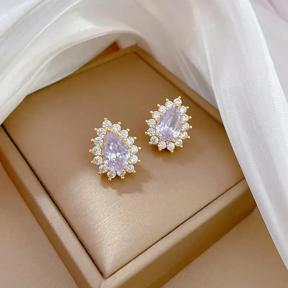 Set Collar + Aros De Gotas Acero Inoxidable - Bañado Oro 18k 7
