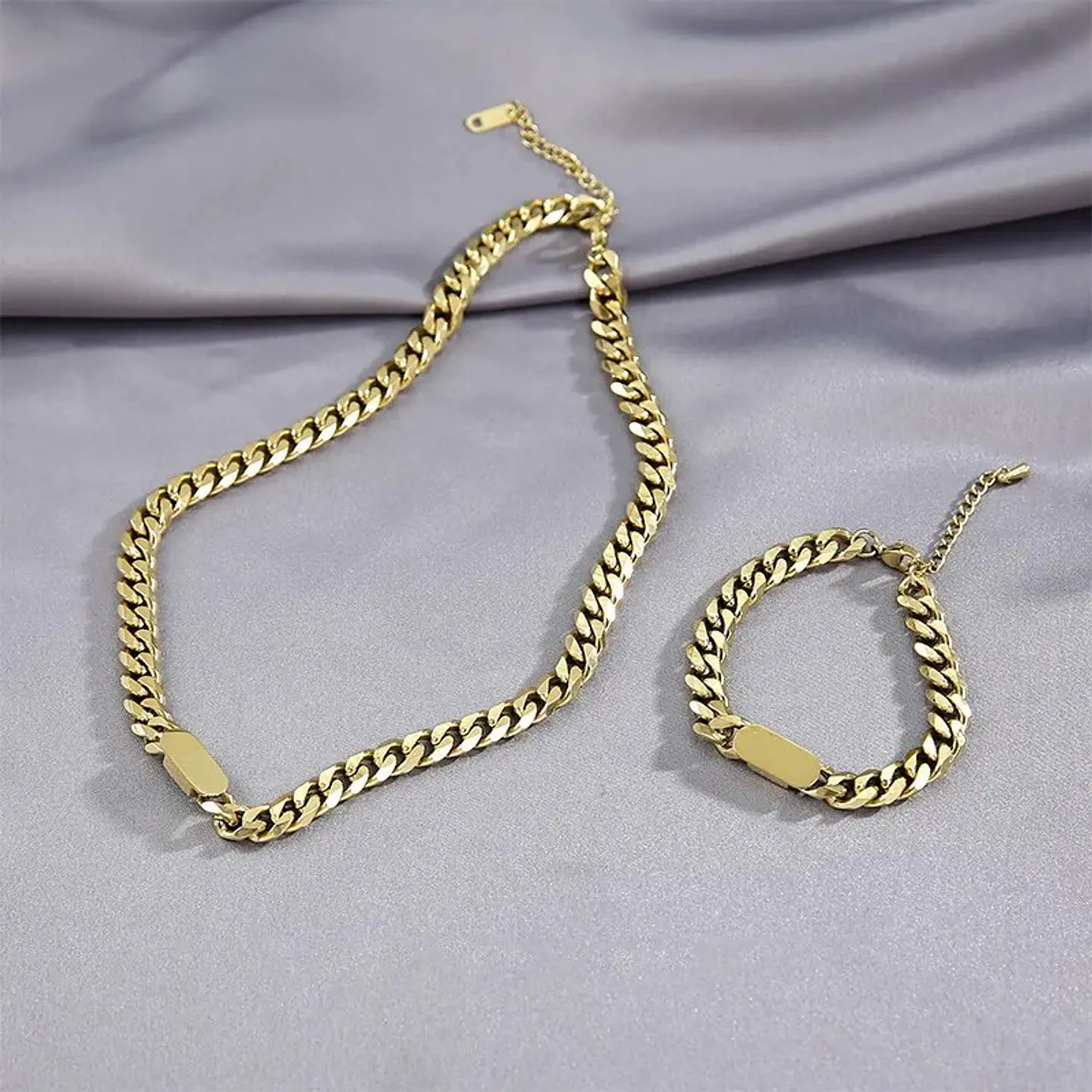 Set Cadena + Pulsera Grumet Acero Inoxidable 8mm Collar 7