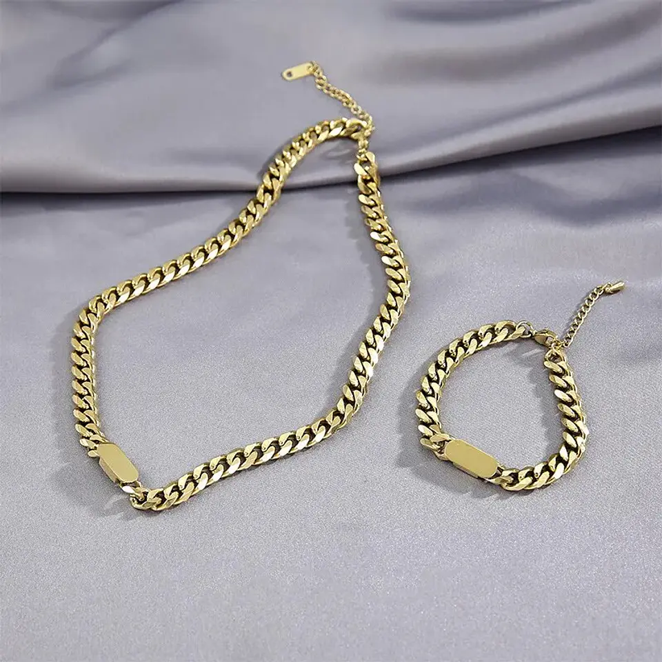 Set Cadena + Pulsera Grumet Acero Inoxidable 8mm Collar 7