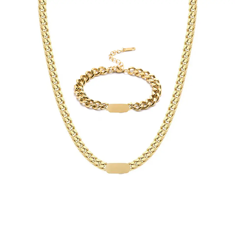 Set Cadena + Pulsera Grumet Acero Inoxidable 8mm Collar 2