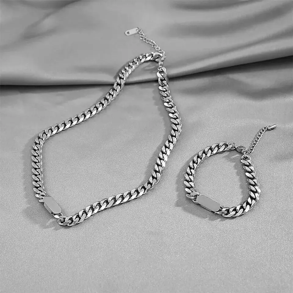 Set Cadena + Pulsera Grumet Acero Inoxidable 8mm Collar 8
