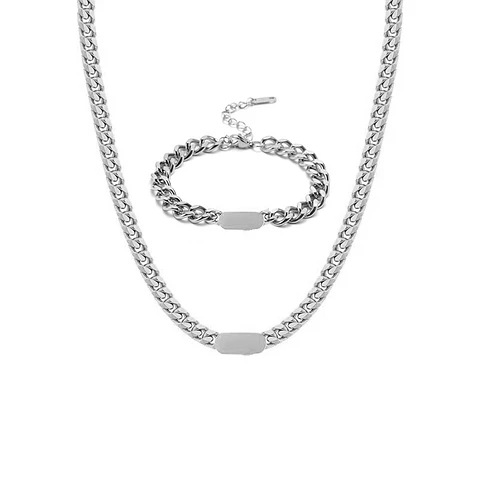 Set Cadena + Pulsera Grumet Acero Inoxidable 8mm Collar
