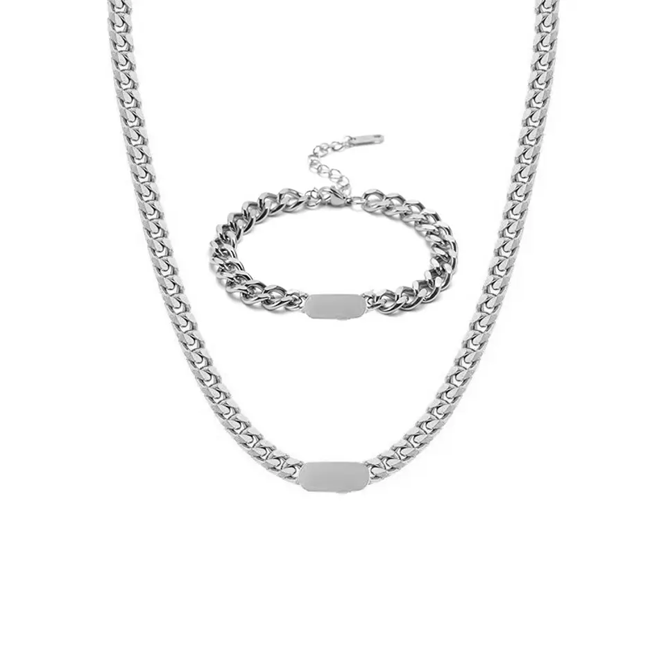 Set Cadena + Pulsera Grumet Acero Inoxidable 8mm Collar 1
