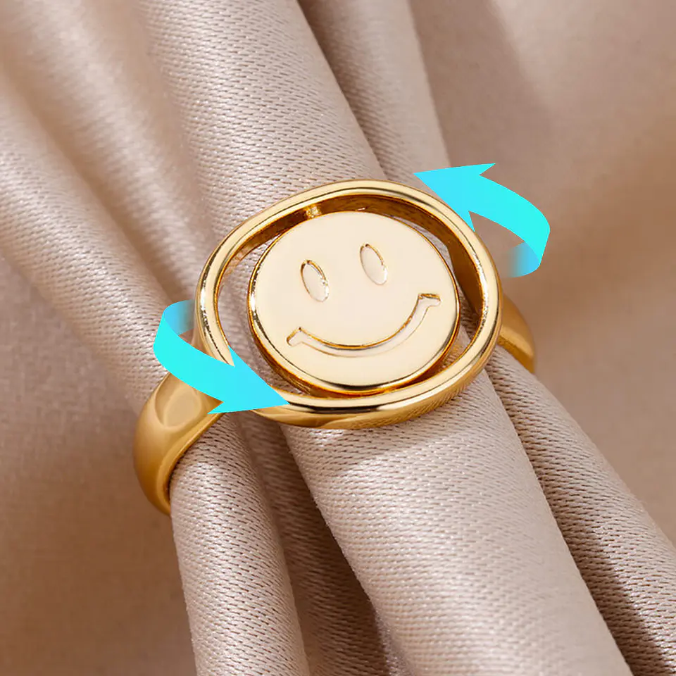 Anillo Ajustable Antiestrés Acero Inoxidable Smile Feliz Triste 5