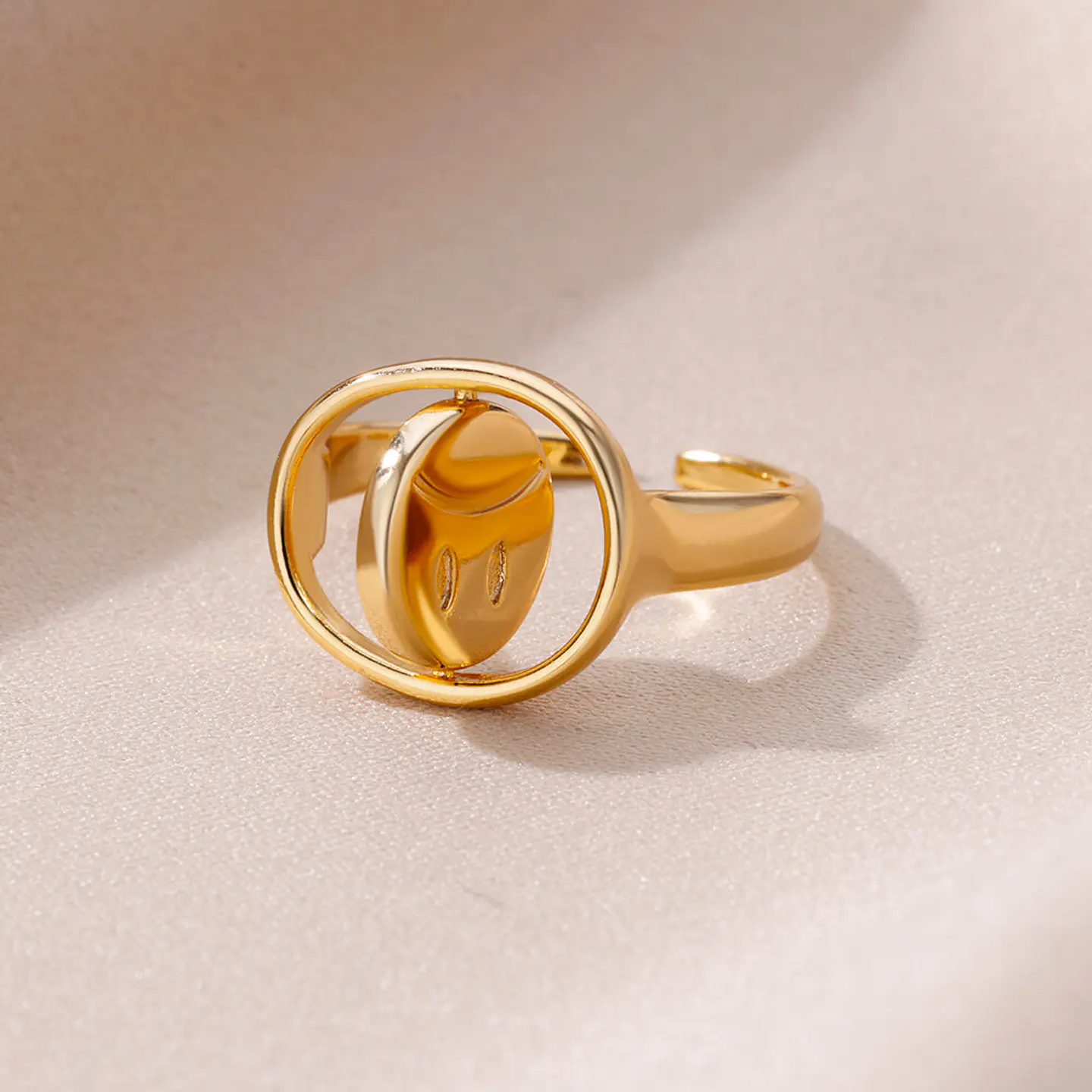 Anillo Ajustable Antiestrés Acero Inoxidable Smile Feliz Triste 6