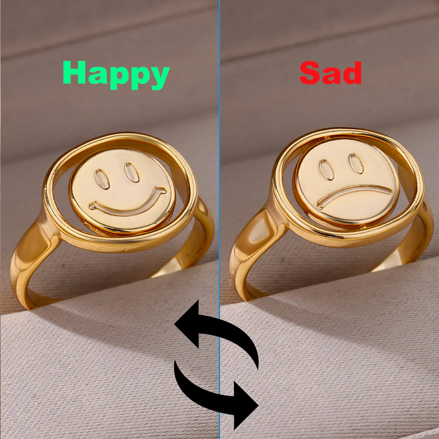 Anillo Ajustable Antiestrés Acero Inoxidable Smile Feliz Triste 7