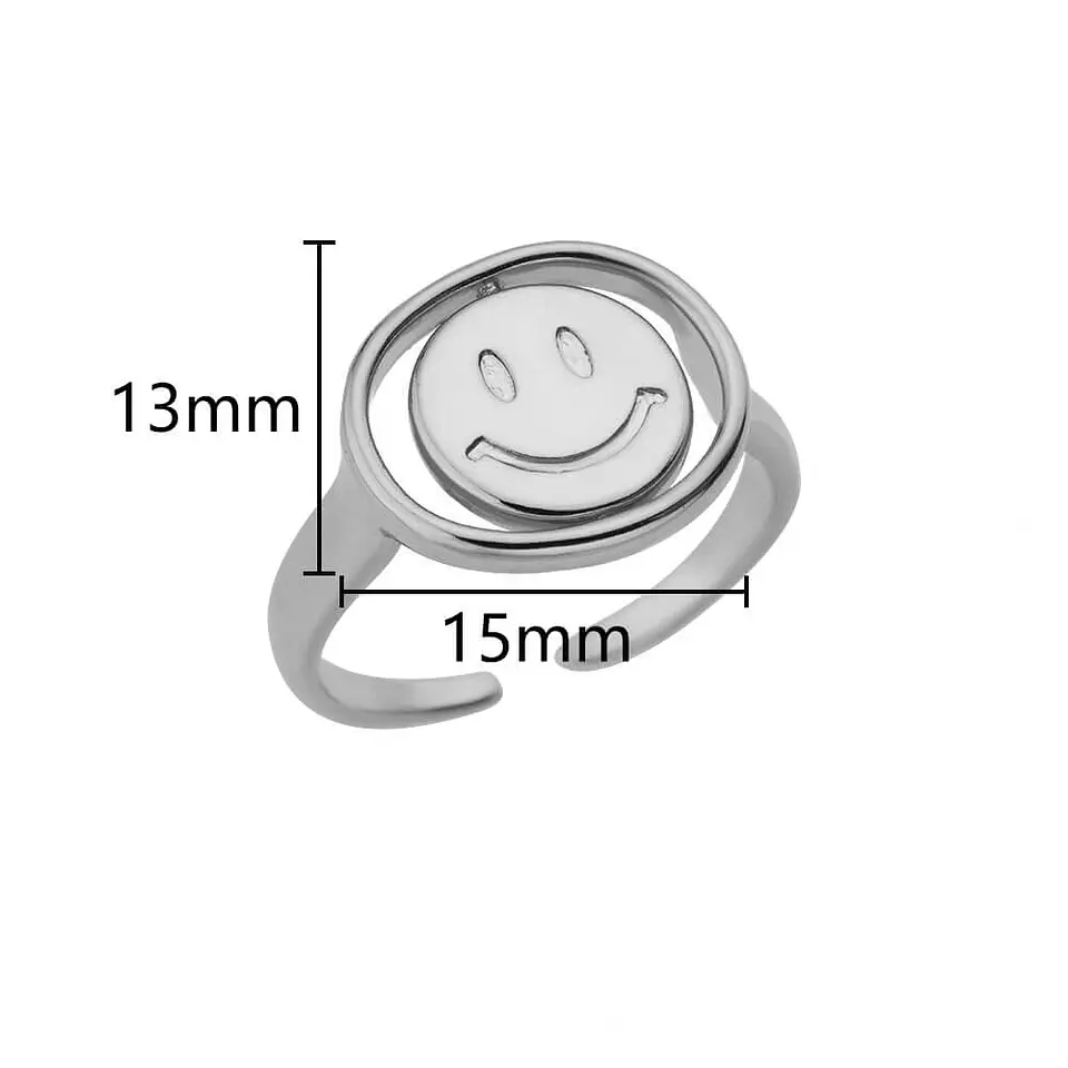 Anillo Ajustable Antiestrés Acero Inoxidable Smile Feliz Triste 3