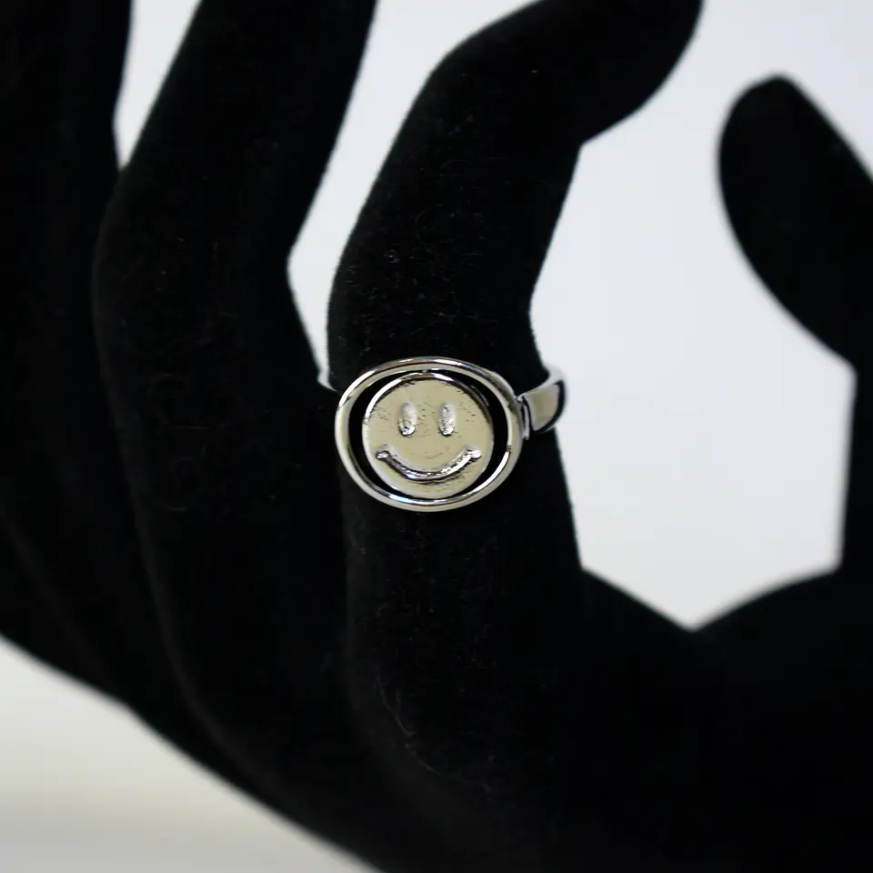 Anillo Ajustable Antiestrés Acero Inoxidable Smile Feliz Triste 8