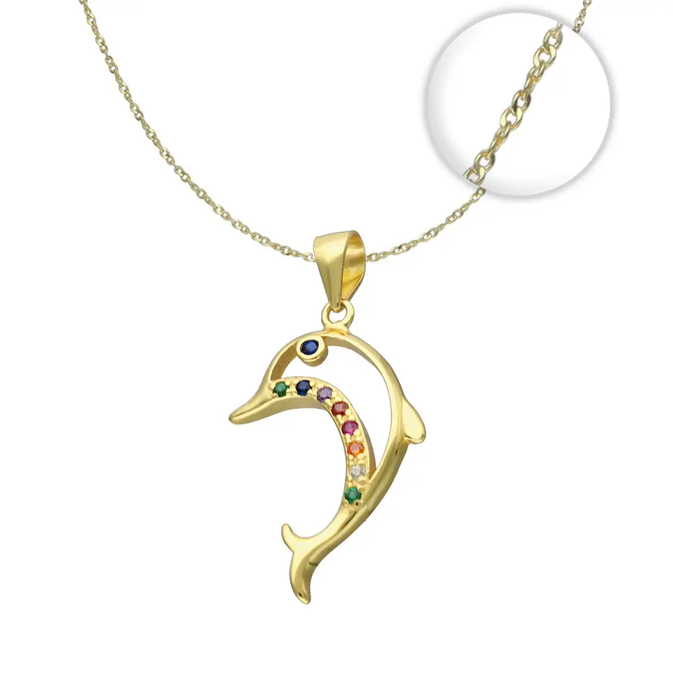 Collar Delfín Cadena Plata Fina 925 Baño De Oro 18k Mujer 1