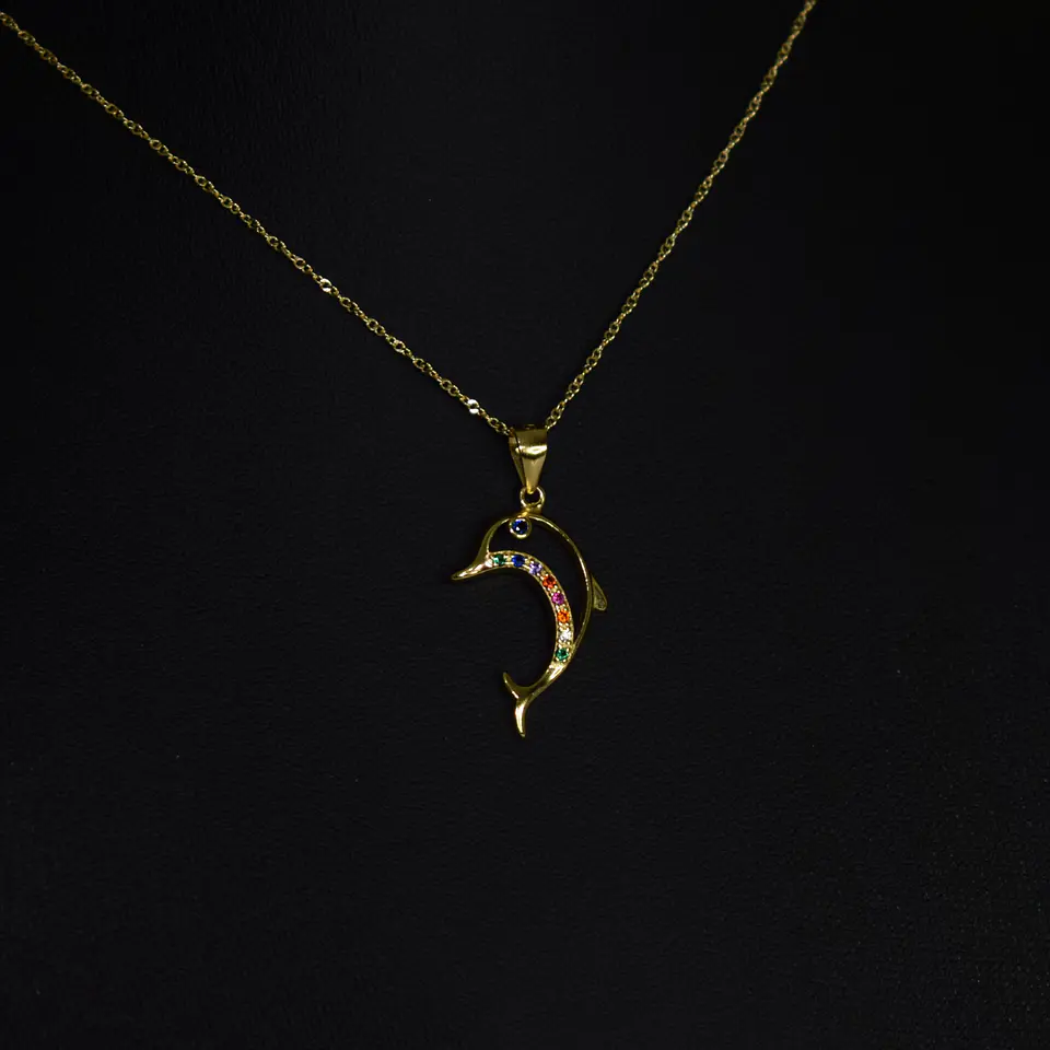 Collar Delfín Cadena Plata Fina 925 Baño De Oro 18k Mujer 2