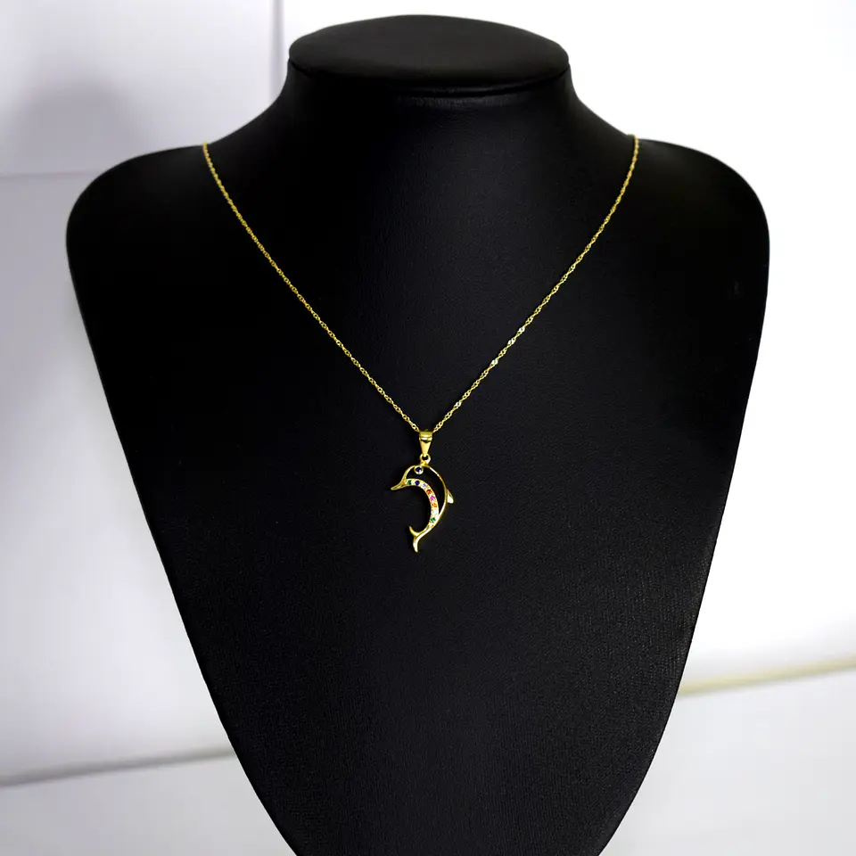 Collar Delfín Cadena Plata Fina 925 Baño De Oro 18k Mujer 3
