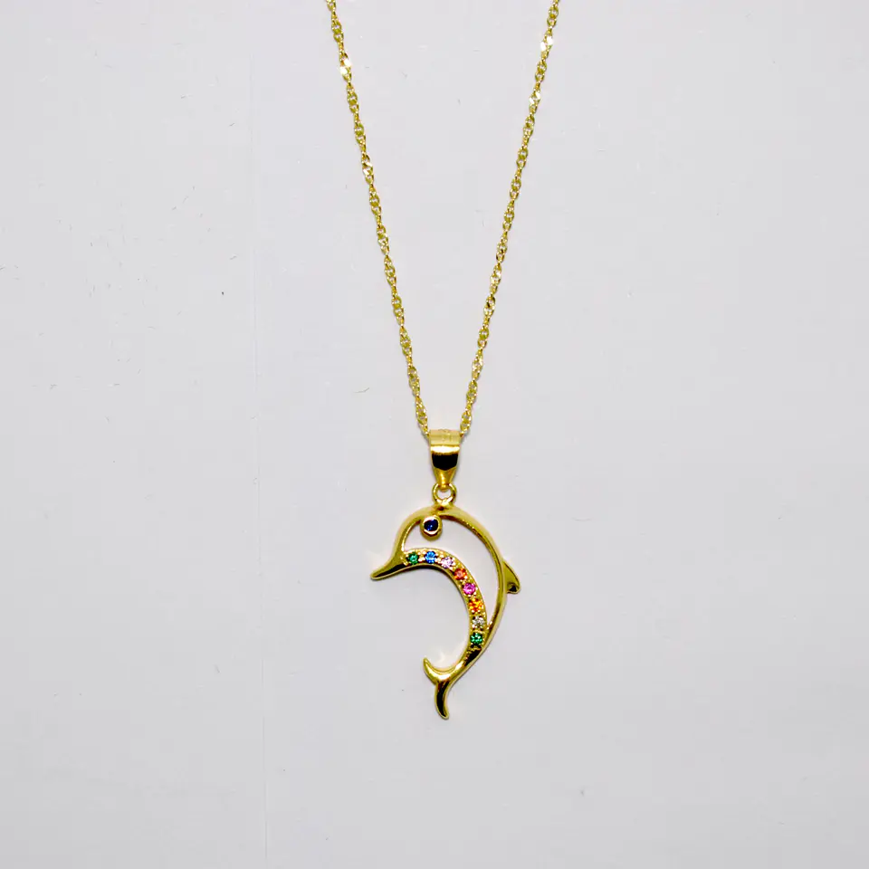 Collar Delfín Cadena Plata Fina 925 Baño De Oro 18k Mujer 4