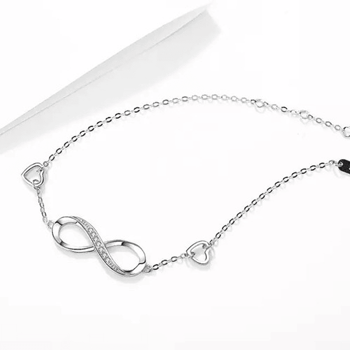 Pulsera Infinito Corazón Plata Ley 925 Mujer Joyas Elegante  4