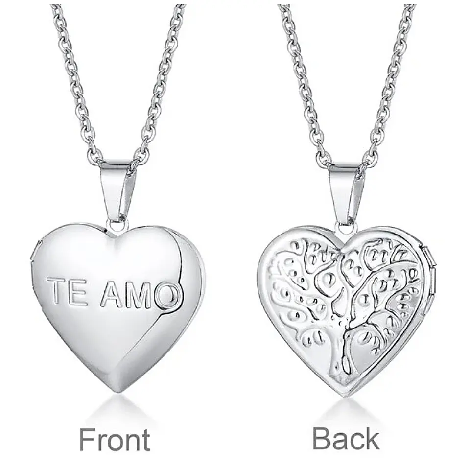 Collar Relicario Corazón Love Guardapelo En Acero Inoxidable 3