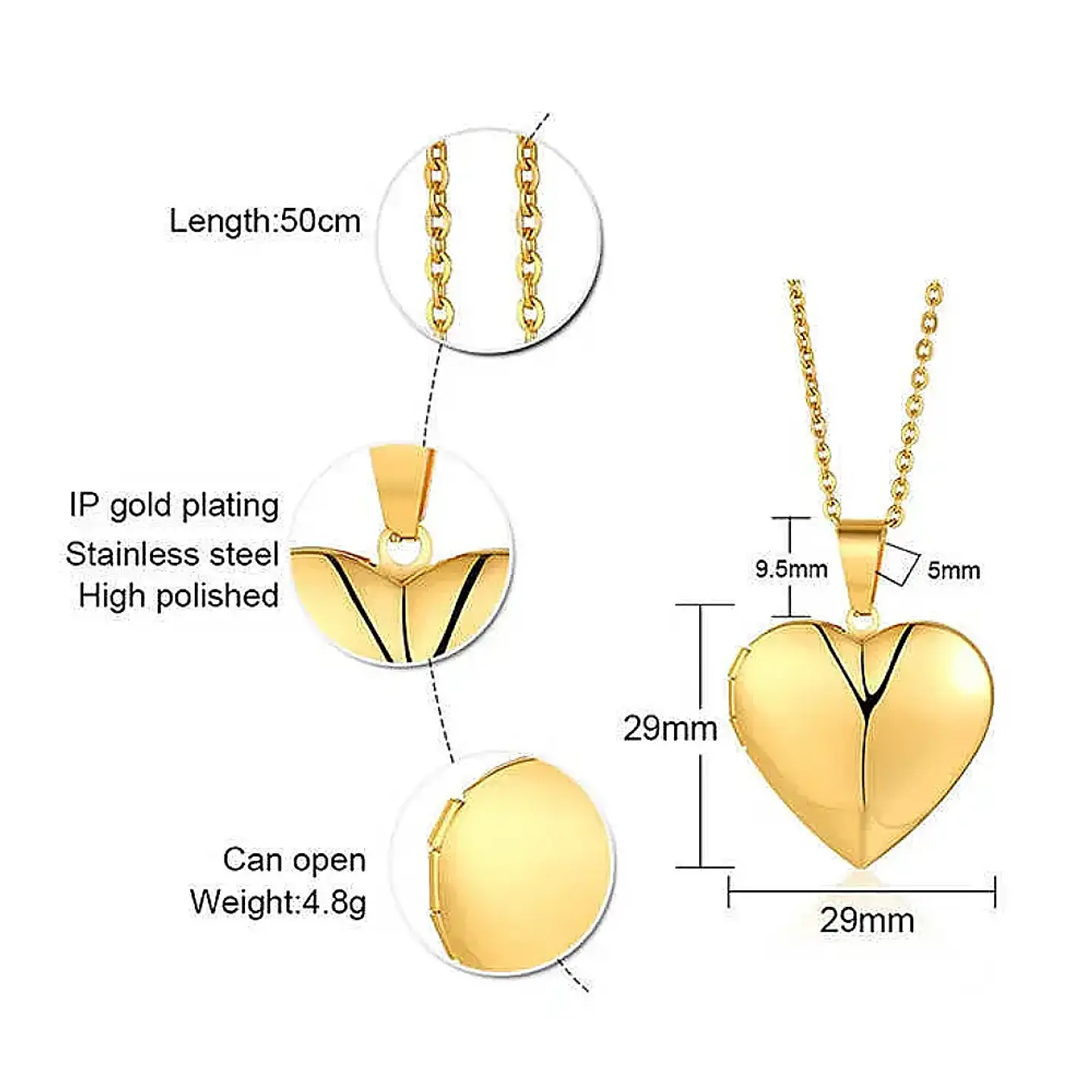 Collar Relicario Corazón Love Guardapelo En Acero Inoxidable 10