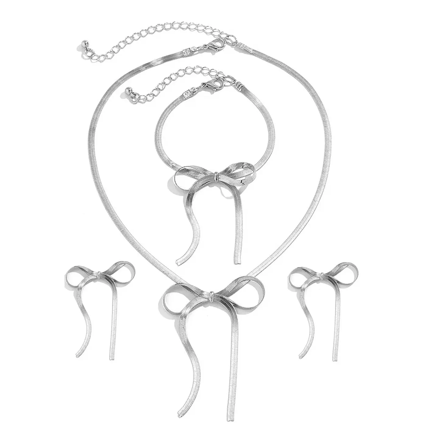 Set Completo Collar + Pulsera + Aros De Lazo Coquette Acero 2