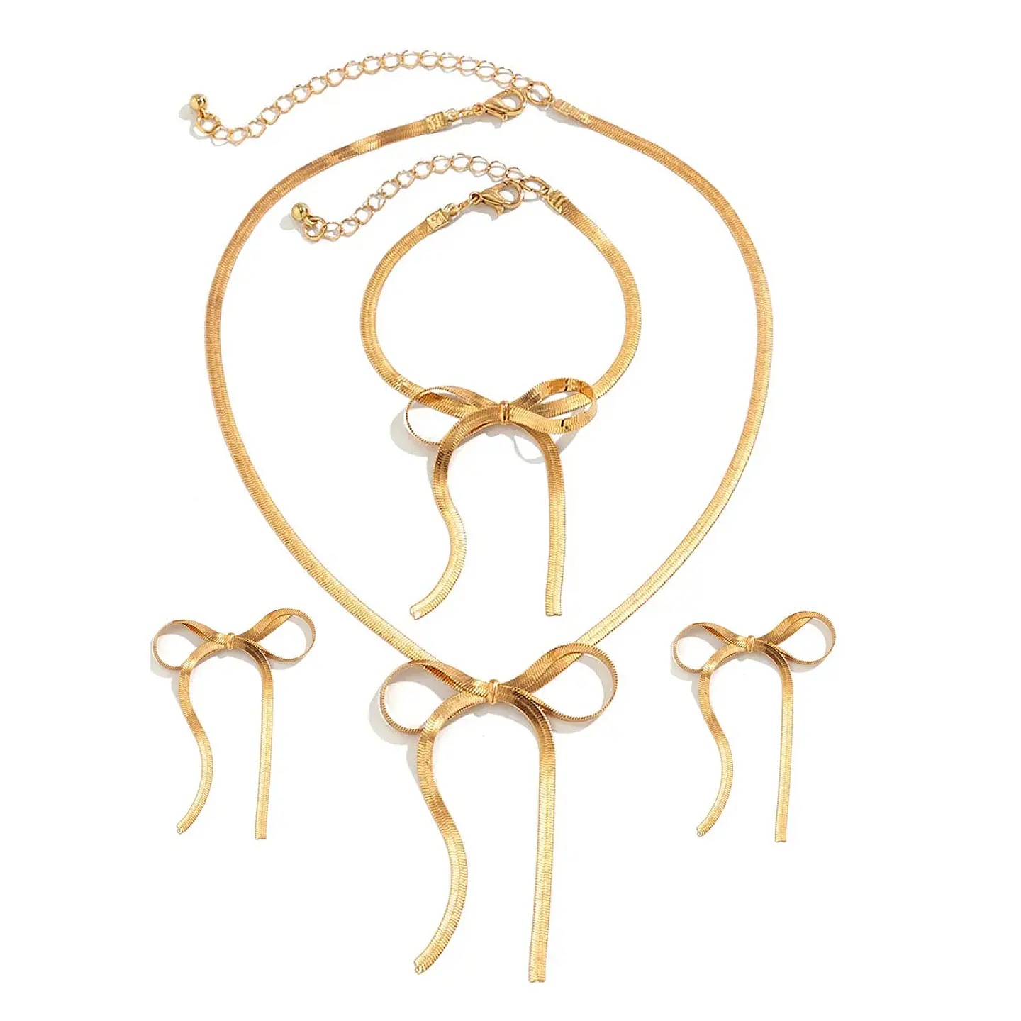 Set Completo Collar + Pulsera + Aros De Lazo Coquette Acero 1