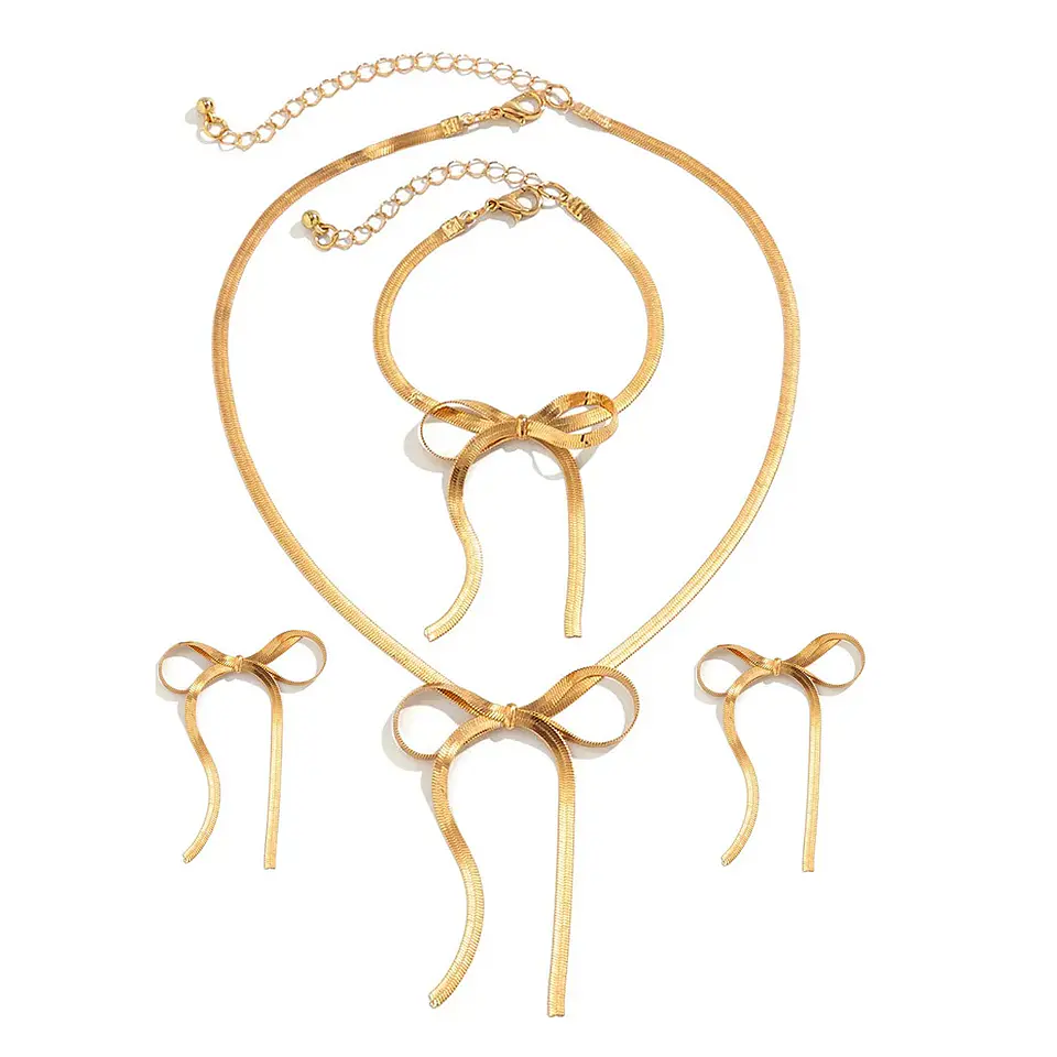 Set Completo Collar + Pulsera + Aros De Lazo Coquette Acero 1