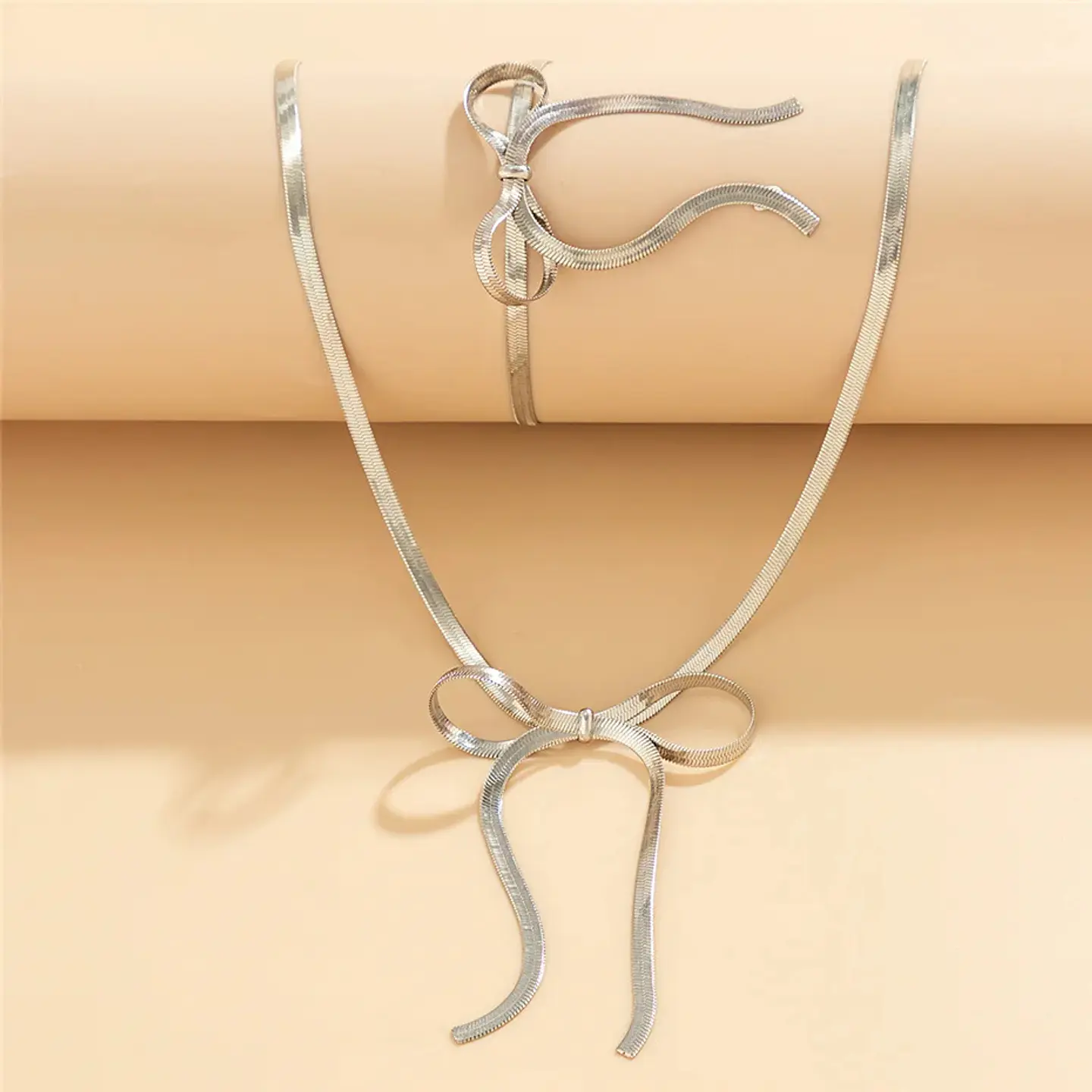 Set Completo Collar + Pulsera + Aros De Lazo Coquette Acero 6