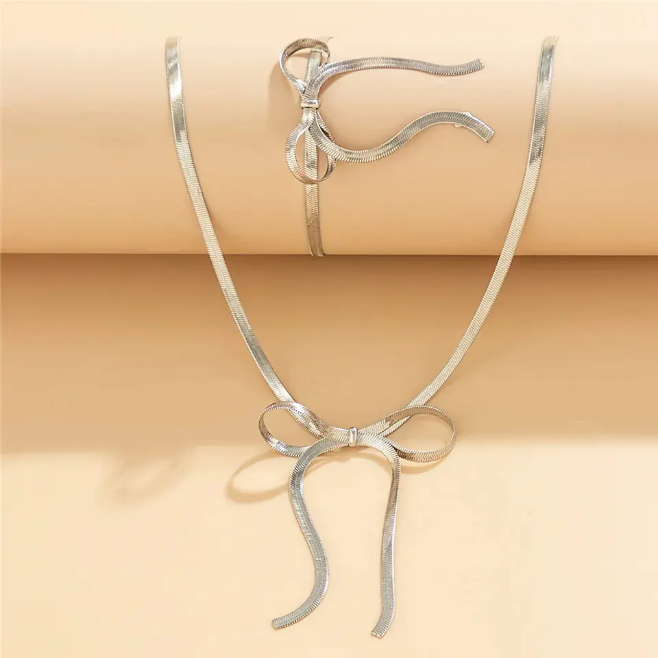 Set Completo Collar + Pulsera + Aros De Lazo Coquette Acero 6