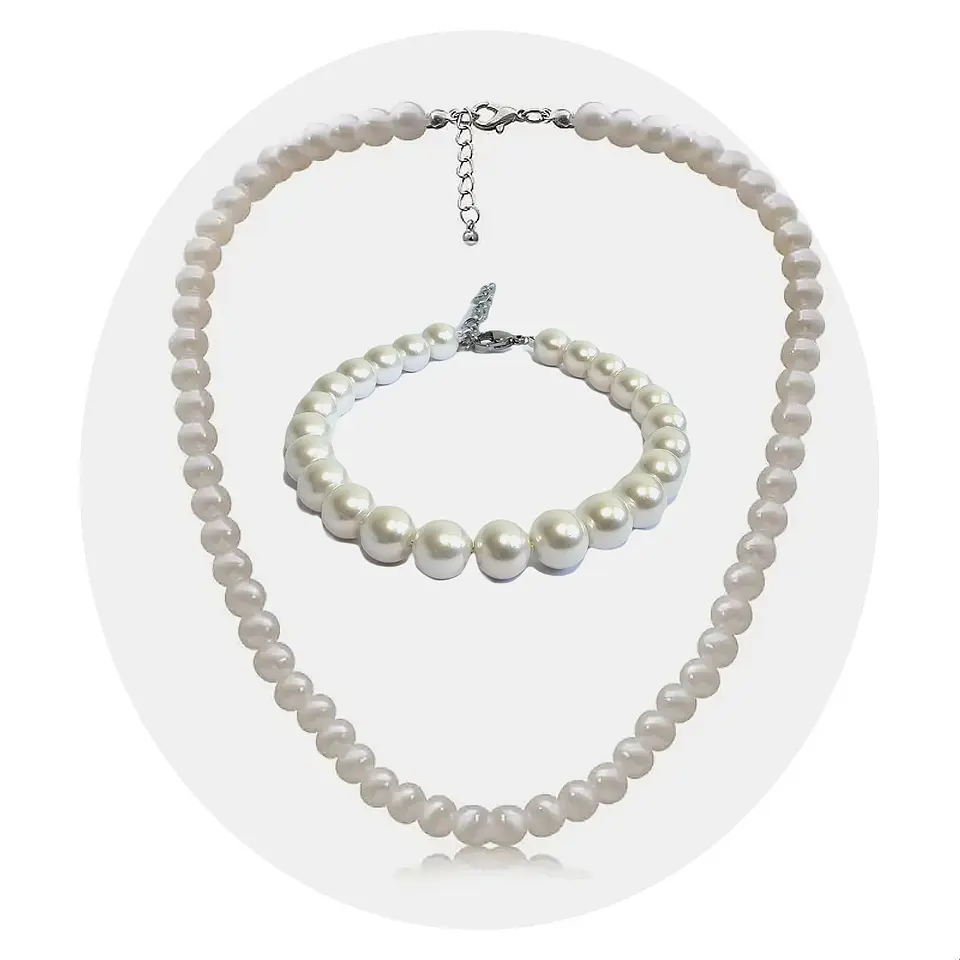 Set Cadena + Pulsera Gargantilla Perlas De Agua Dulce Unisex 1