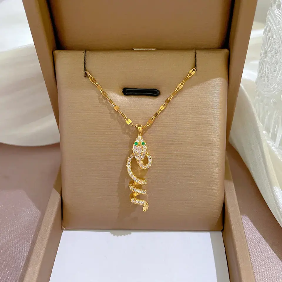 Collar De Serpiente Cadena Acero Inoxidable - Baño Oro 18k 3