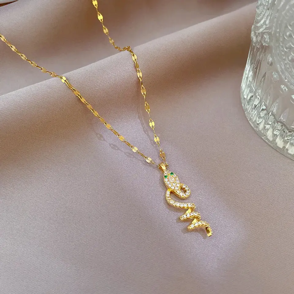 Collar De Serpiente Cadena Acero Inoxidable - Baño Oro 18k 4